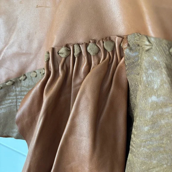 Handmade Vinatge Soft Brown Leather with Ceramic detail Poncho Topper - Picture 12 of 16